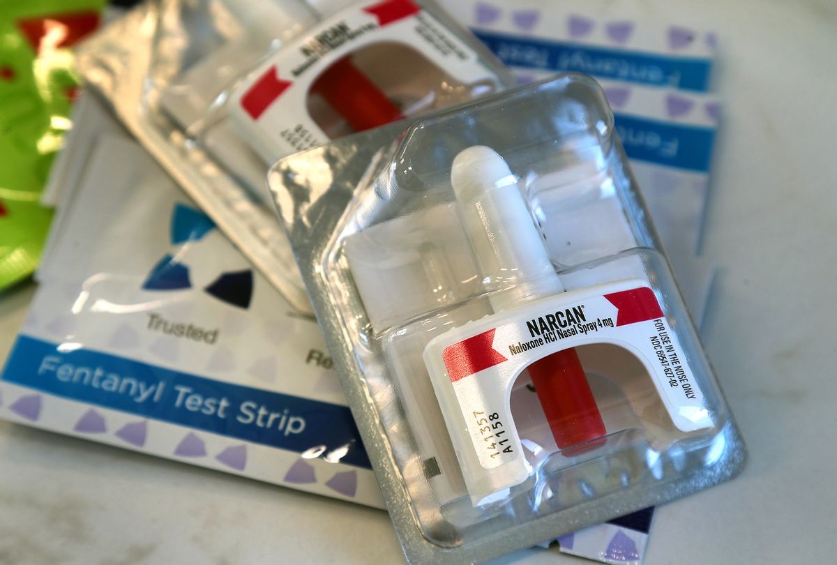 Narcan and fentanyl test strips are available for free at the Brockton Neighborhood Health Center.  (Photo by John Tlumacki/The Boston Globe via Getty Images)